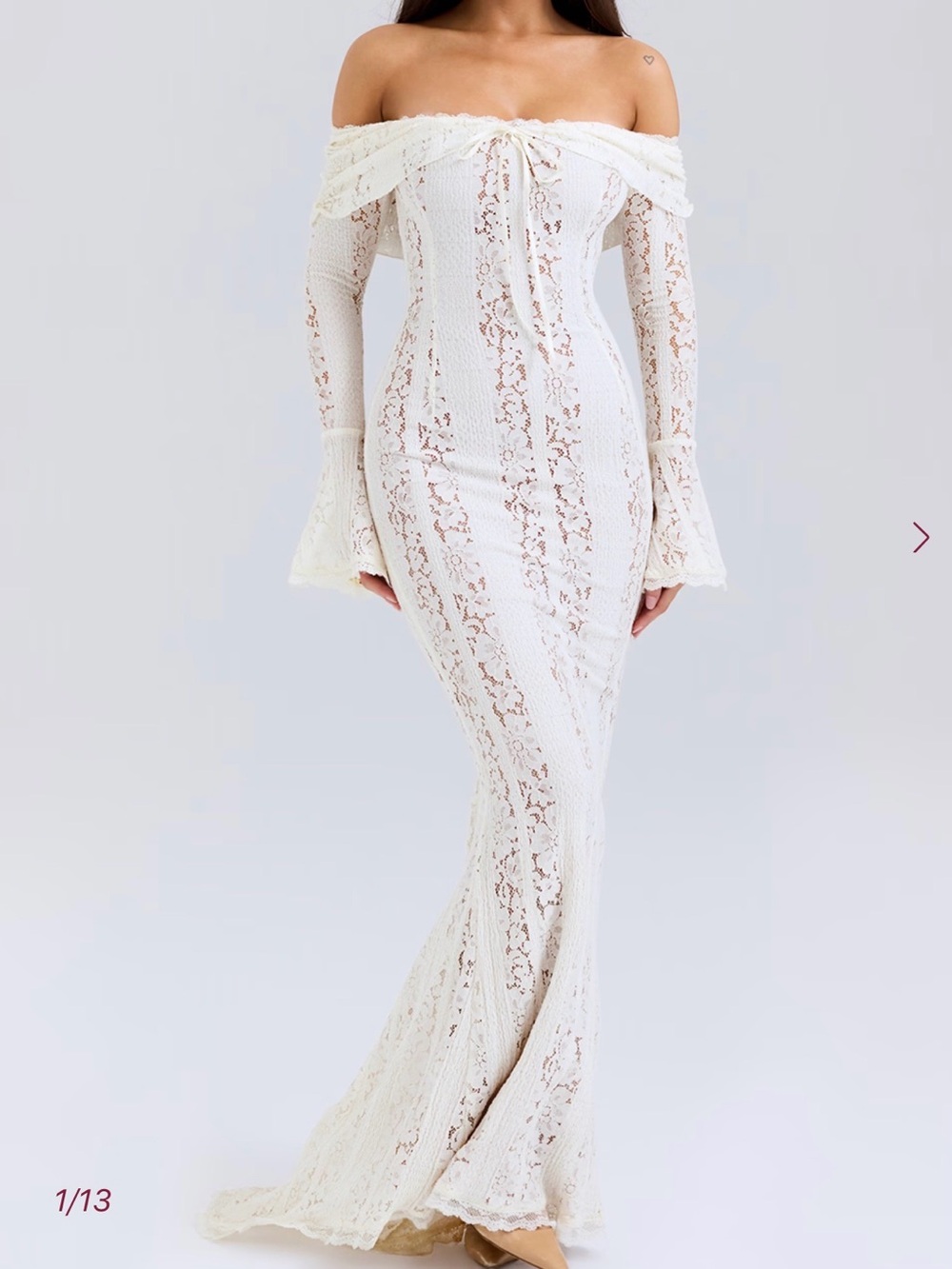 ISO!! House of CB Ivory Off-Shoulder Lace Maxi Dress